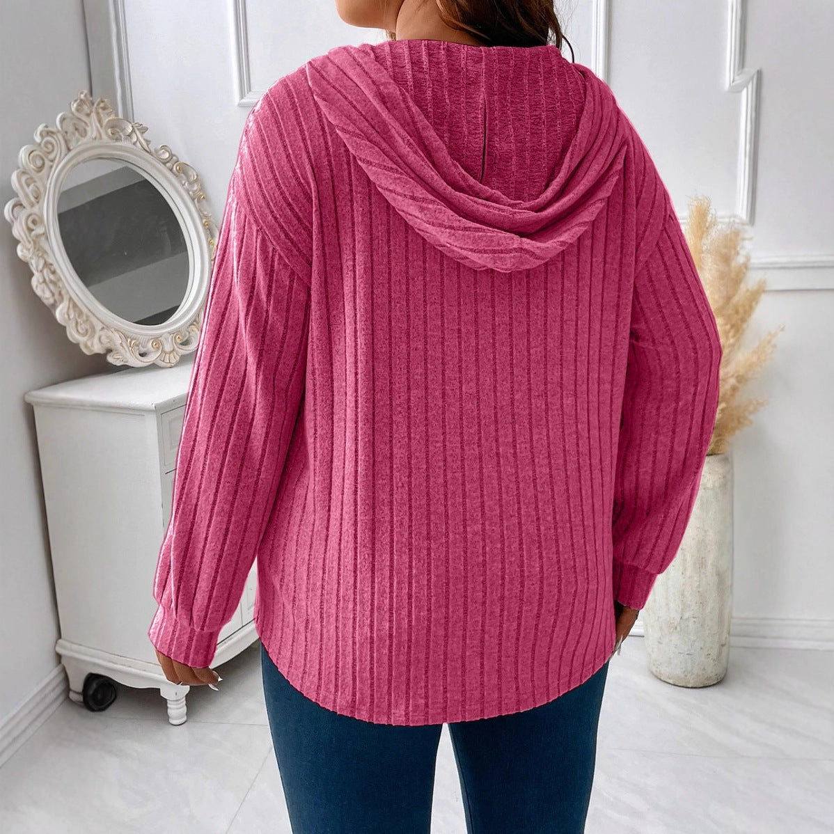 Solid Color Plus Size Women's Clothes Top V-neck